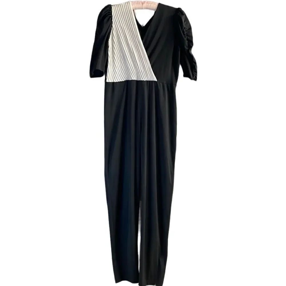 L’ENTOURAGE Jumpsuit Vintage 70's Black White Jumper Women's Size Small